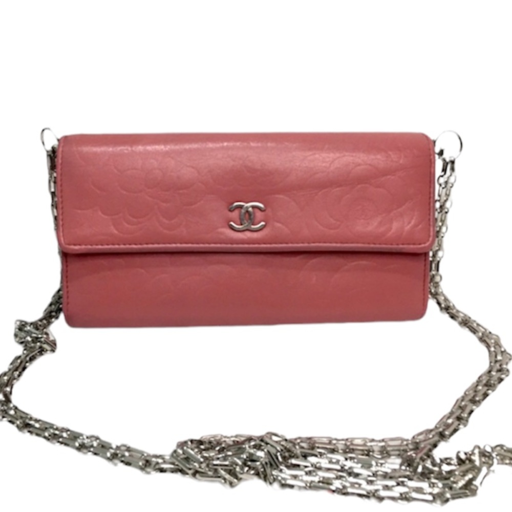 Authentic Chanel pink Camellia Long Wallet WOC